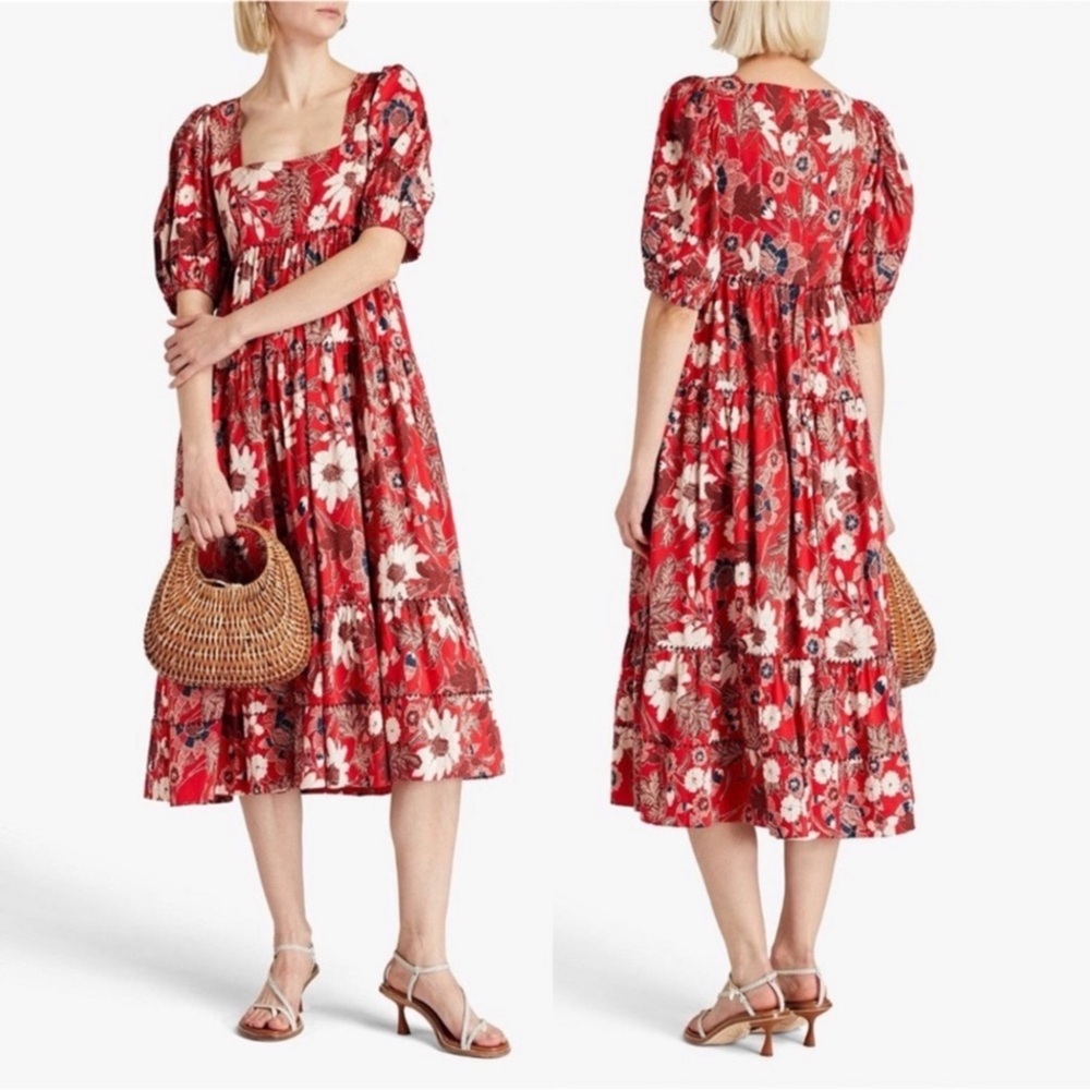 ULLA JOHNSON Nora Midi Dress in red Sz 6